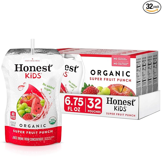 Honest Kids Super Fruit Punch Organic Fruit Juice Drink, 6.75 Fl Oz, 6.75 Fl Oz (Pack of 32)