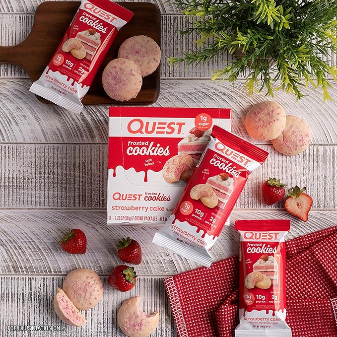 Quest Nutrition Frosted Cookies Twin Pack, Strawberry Cake, 1g Sugar, 10g Protein, 2g Net Carbs, Gluten Free, 16 Cookies