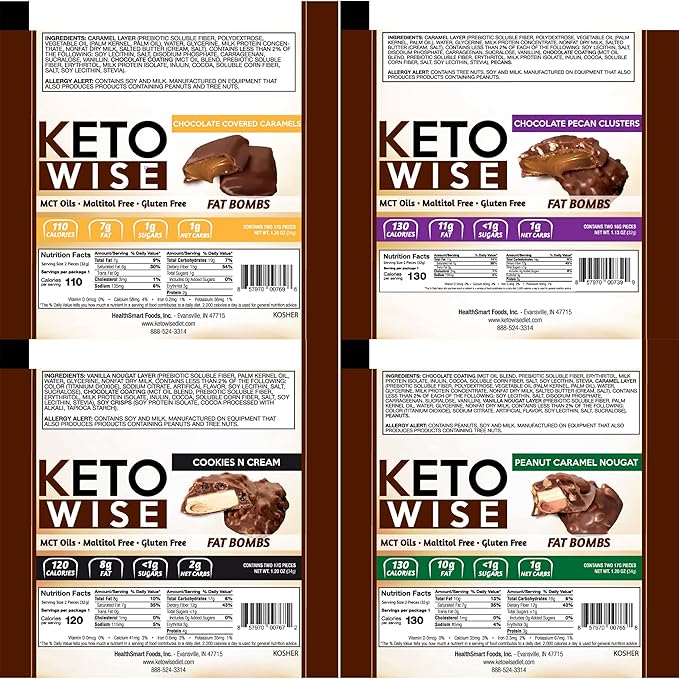 Keto Wise Fat Bombs - Low Carb (1-2g Net), No Added Sugar - Mission Nutrition Variety Box (16 Count)