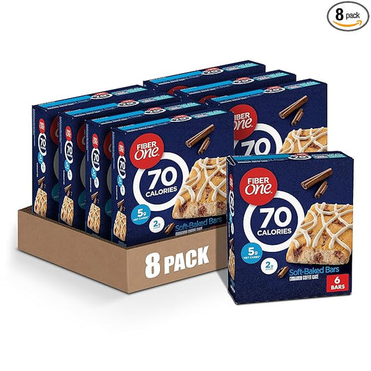 Fiber One 70 Calorie Soft-Baked Bars, Cinnamon Coffee Cake, 6 Bars, 5.34 oz (Pack of 8)