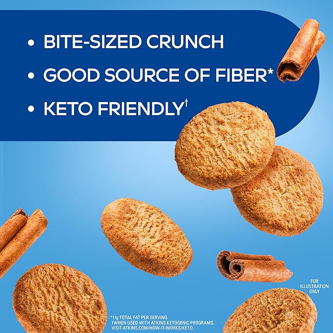 Atkins Bite-Sized Crunchy Protein Cookies, Snickerdoodle, 8g Protein, 4g Fiber, 1g Net Carb, 1g Sugar, Keto Friendly, 3 Bags (5 Servings Per Bag)