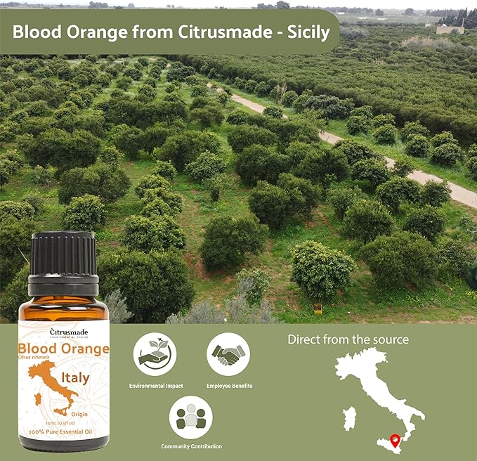 Blood Orange Essential Oil - Direct from Citrusmade in Sicily - Pure Essential Oil for Diffusers and Aromatherapy - Pure Cold-Pressed | 100% Pure Therapeutic Grade (15ml)