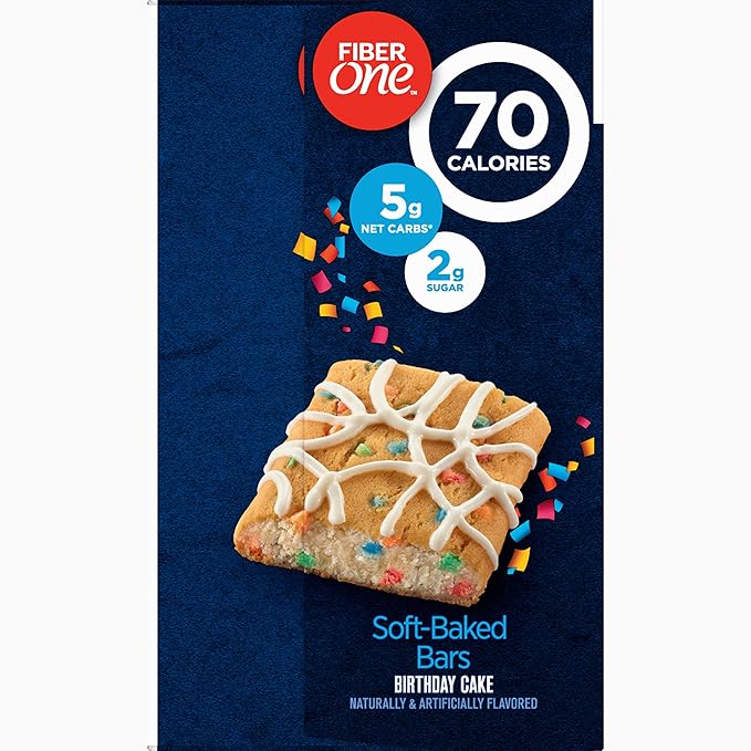 Fiber One 70 Calorie Soft-Baked Bars, Birthday Cake, Snack Bars, 12 ct (Pack of 2)