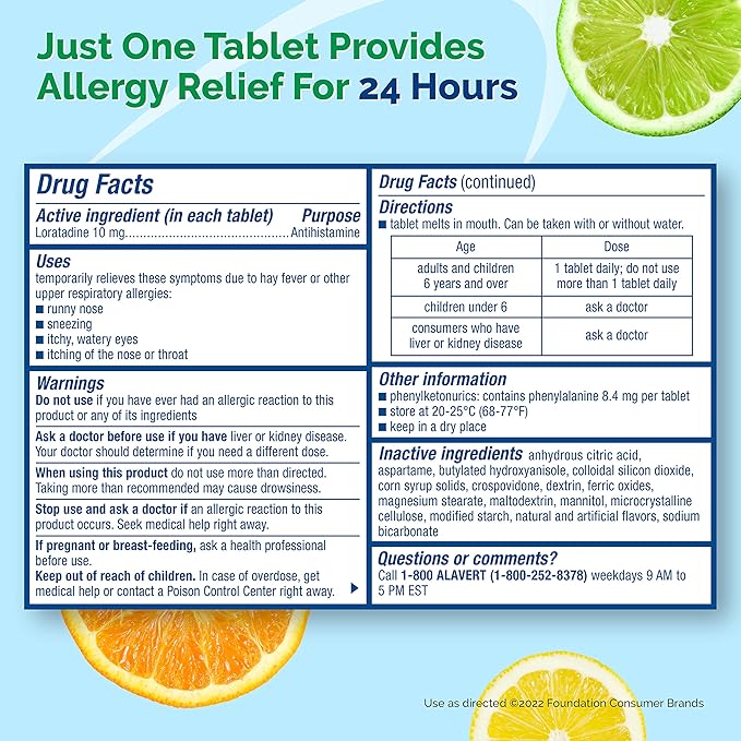 Alavert Allergy 24 Hour Relief, Citrus 10mg, 60 60 Count