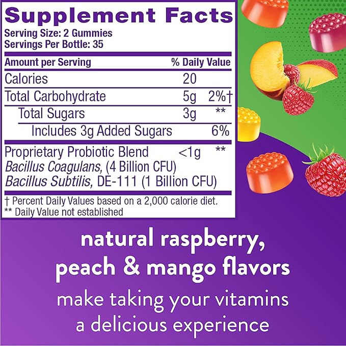 Vitafusion Probiotic Gummy Supplements, Raspberry, Peach D3 Gummy