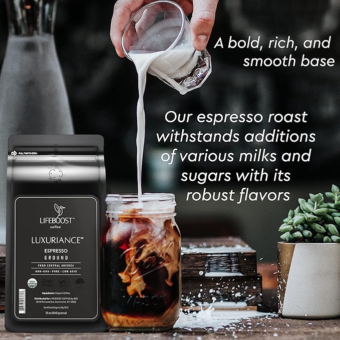 Lifeboost Coffee Espresso Ground Coffee - Low Acid Single Origin USDA Organic Coffee - Non-GMO Espresso Coffee Third Party Tested For Mycotoxins & Pesticides (Espresso Ground 12oz x 3 pack)
