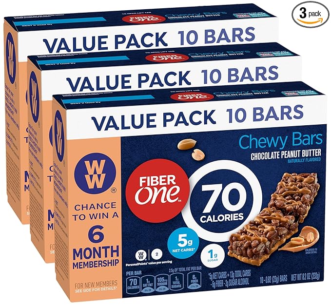 Fiber One 70 Calorie Chocolate Peanut Butter Bars, Snack, 10ct (Pack of 3)