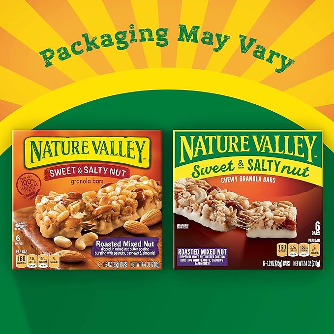 Nature Valley Granola Bars Sweet and Salty Nut Roasted Mixed Nut, 1.2 Oz, 6 Ct (Pack of 2)