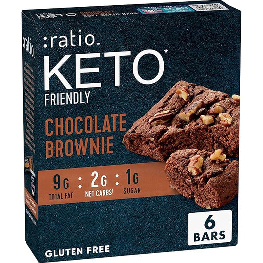 Ratio Soft Baked Bars, Chocolate Brownie, 1g Sugar, Keto Friendly, 5.34 oz (6 Bars)
