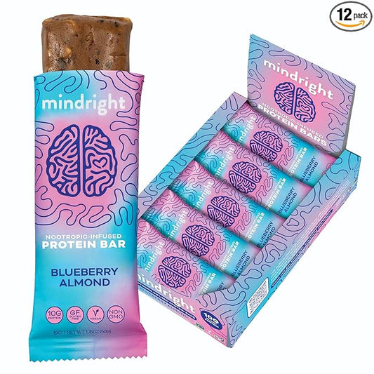 MINDRIGHT Superfood Vegan Protein Bars Almond,12 Pack)