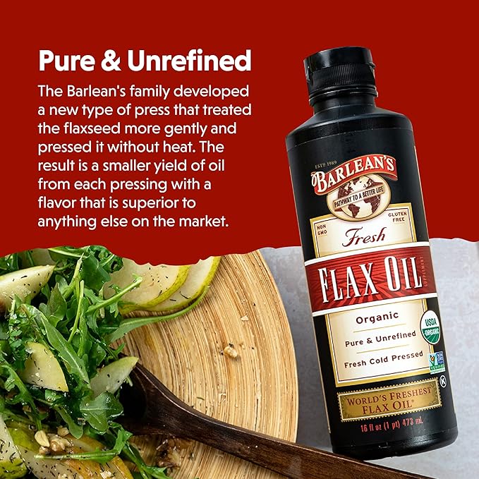Barlean's Organic Flaxseed Oil Liquid, Cold 7,640mg ALA 3 Fatty 12 oz