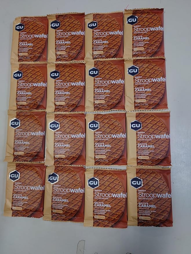 GU Energy Stroopwafel Salty's Caramel and Caramel Coffee Caffeinated Sports Nutrition Wafers, 16 Count