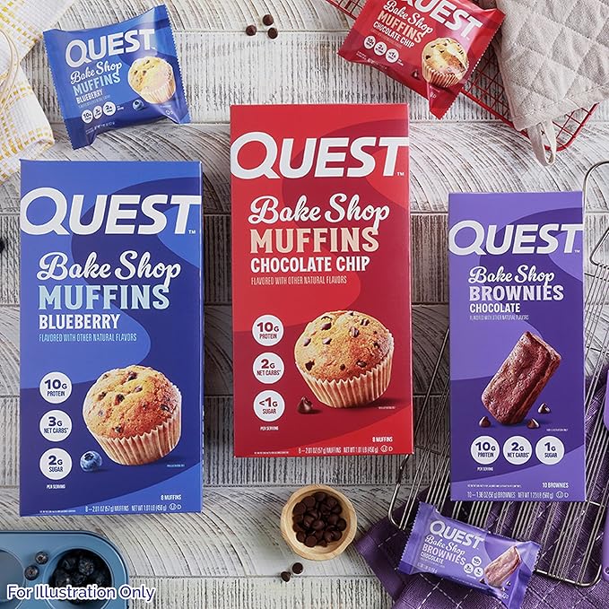 Quest Chocolate Chip Muffin, Blueberry Muffin and Brownie Bake Shop Bundle, Low Sugar, Low Net Carbs, Gluten Free