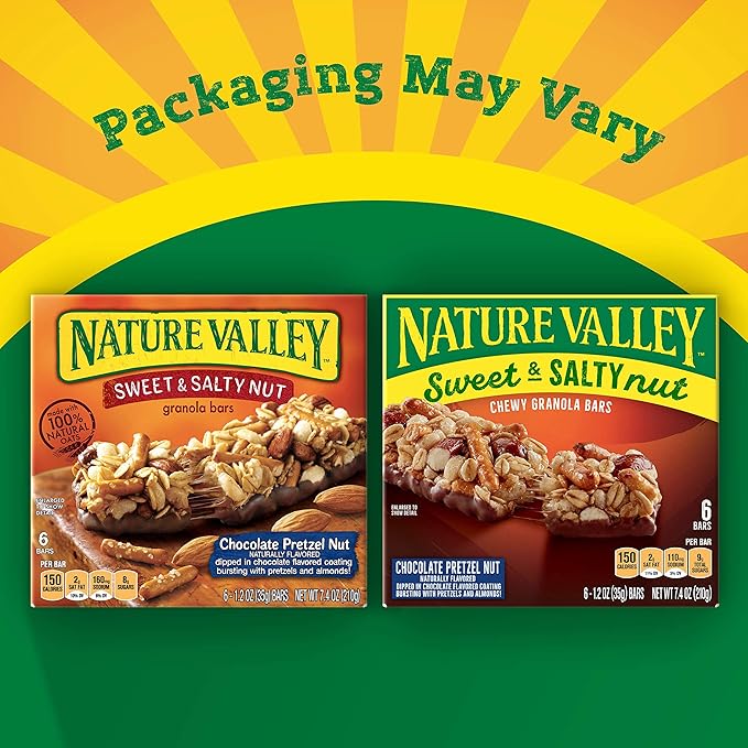 Nature Valley Granola Bars, Sweet and Salty Nut, Chocolate Pretzel, 6 Bars, 7.4 OZ (Pack of 12)